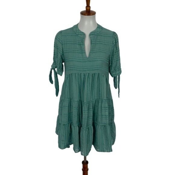 &Merci Women’s Dress Small Blue Boho Short Sleeve Flowy Summer Casual - Picture 1 of 6